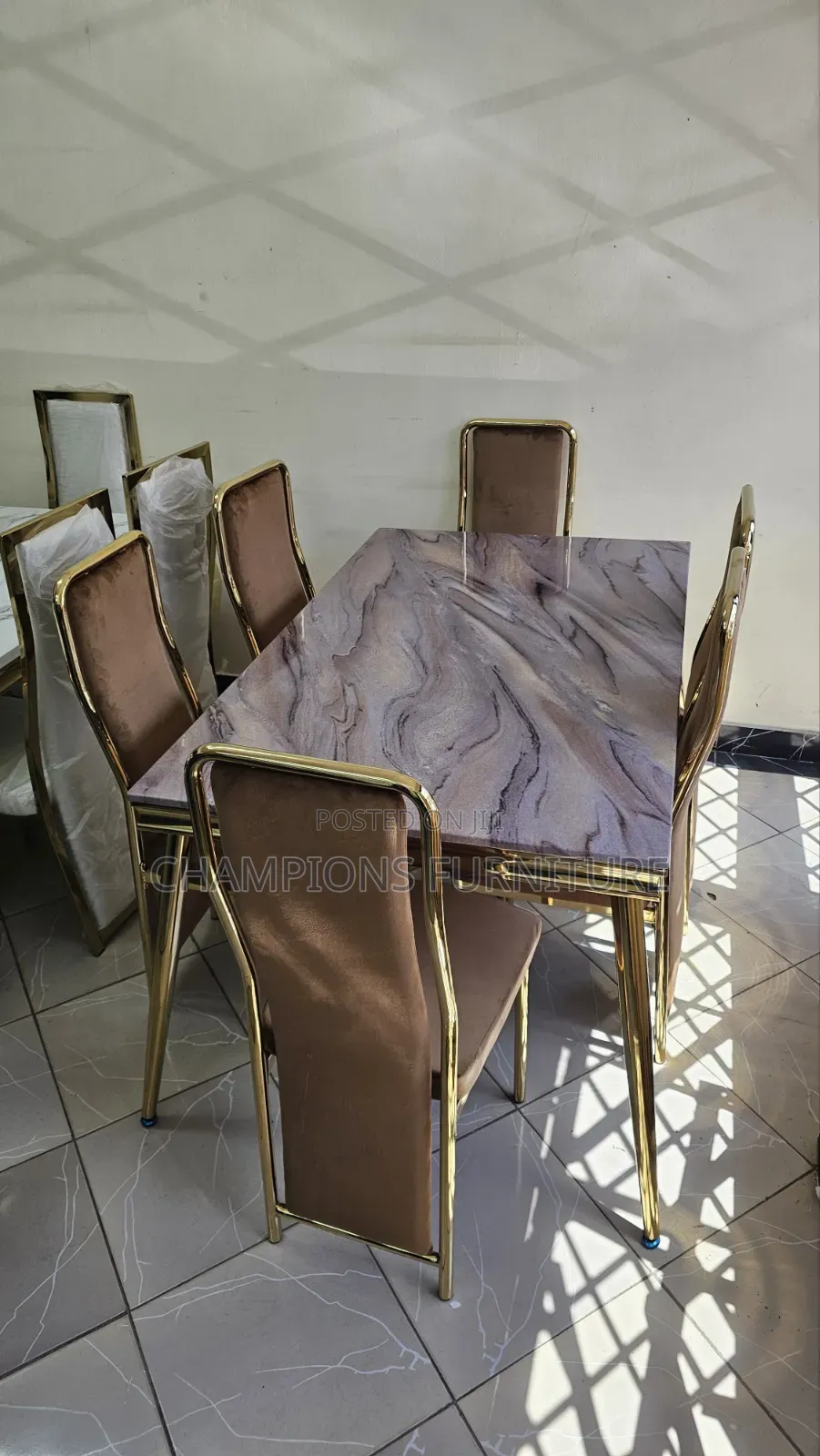 Brown Marble Top Dining Set