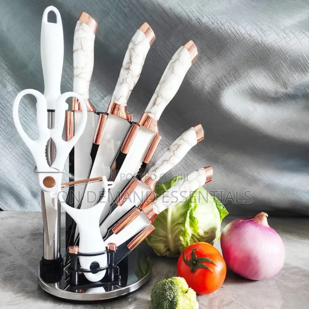 9 Piece Rose Gold Marble Pattern Paint Knife Set Elegant Durable