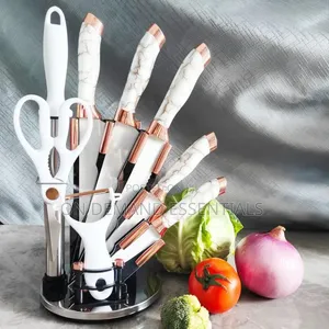 9 Piece Rose Gold Marble Pattern Paint Knife Set Elegant Durable