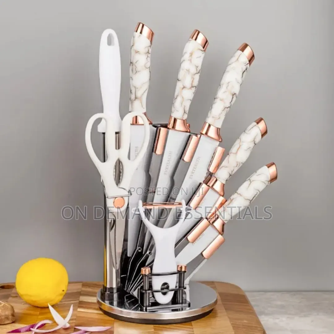 9 Piece Rose Gold Marble Pattern Paint Knife Set Elegant Durable