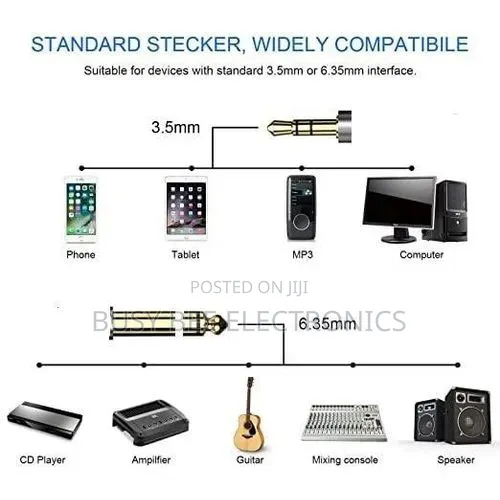 3meters 6.35mm to 3.5mm Male Jack Mono to Mono Audio Instrument