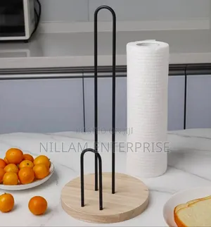 Black Metal Paper Towel Holder With Bamboo Base