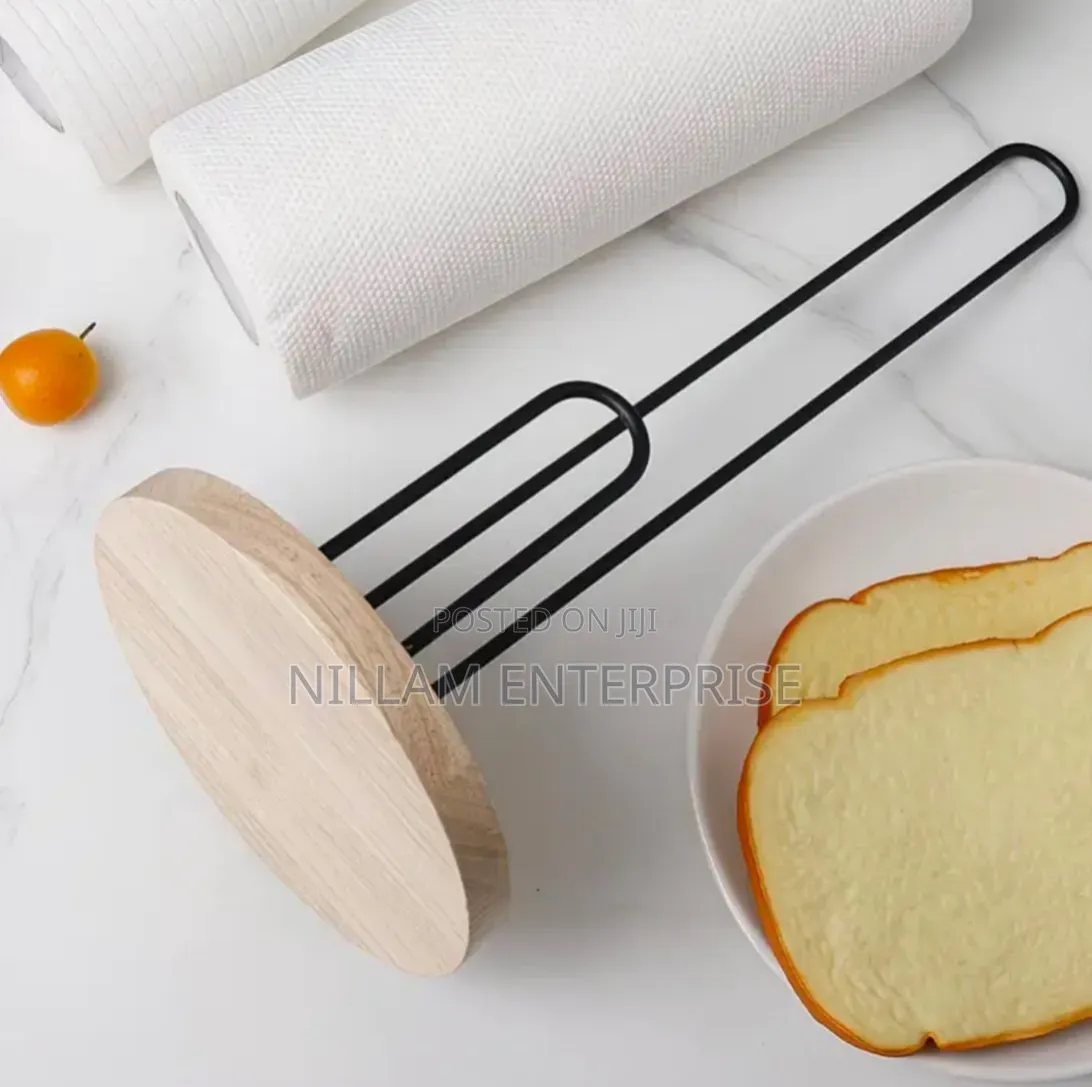 Black Metal Paper Towel Holder With Bamboo Base