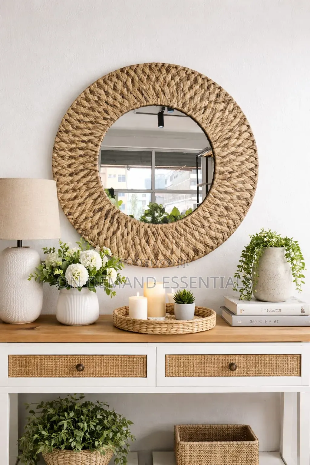 Decorative Water Hyacinth Handmade Braided Natural Boho Mirror