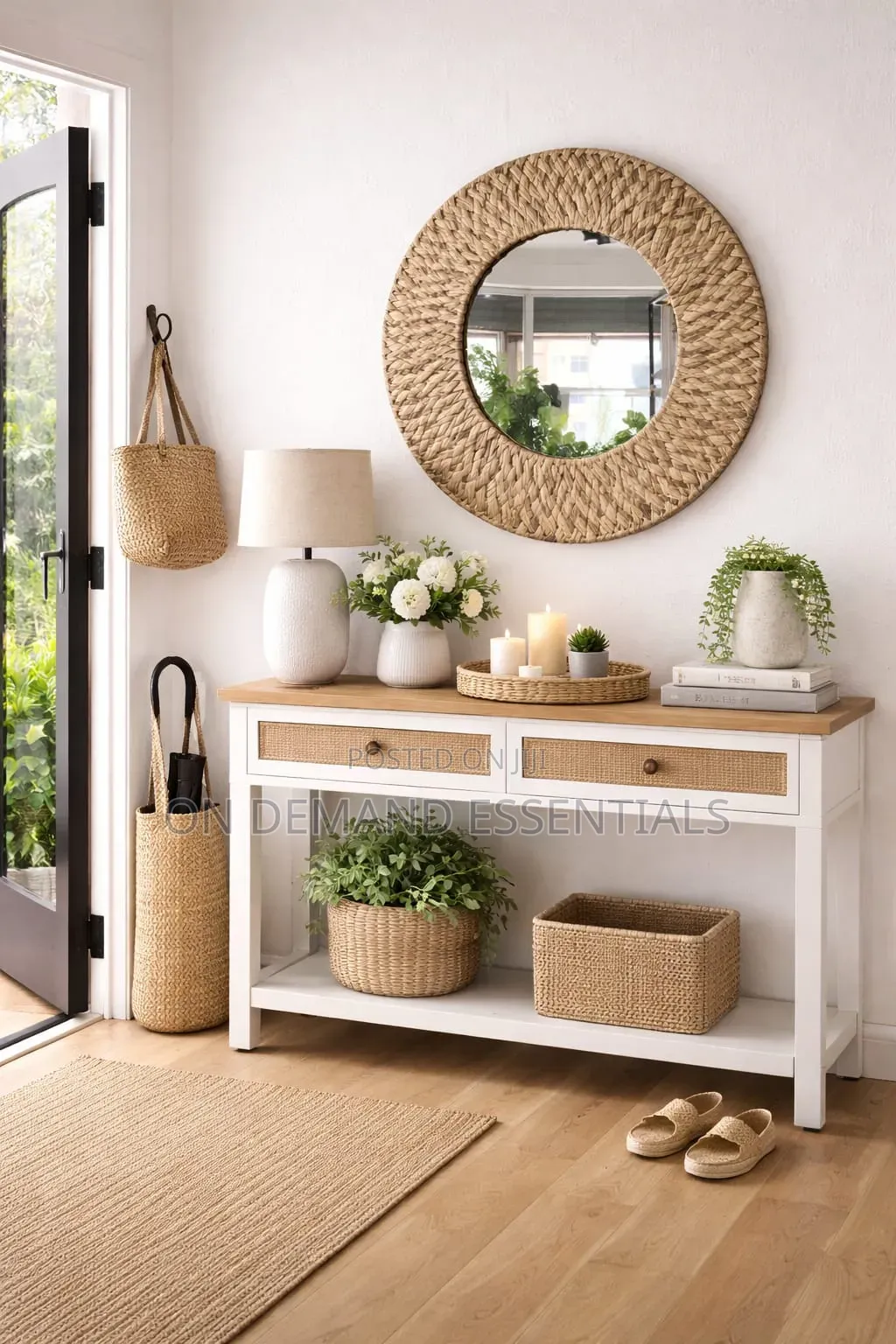 Decorative Water Hyacinth Handmade Braided Natural Boho Mirror