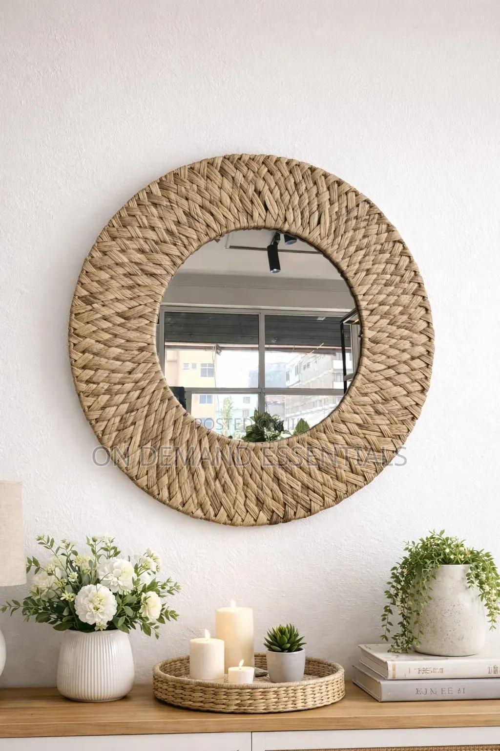 Decorative Water Hyacinth Handmade Braided Natural Boho Mirror