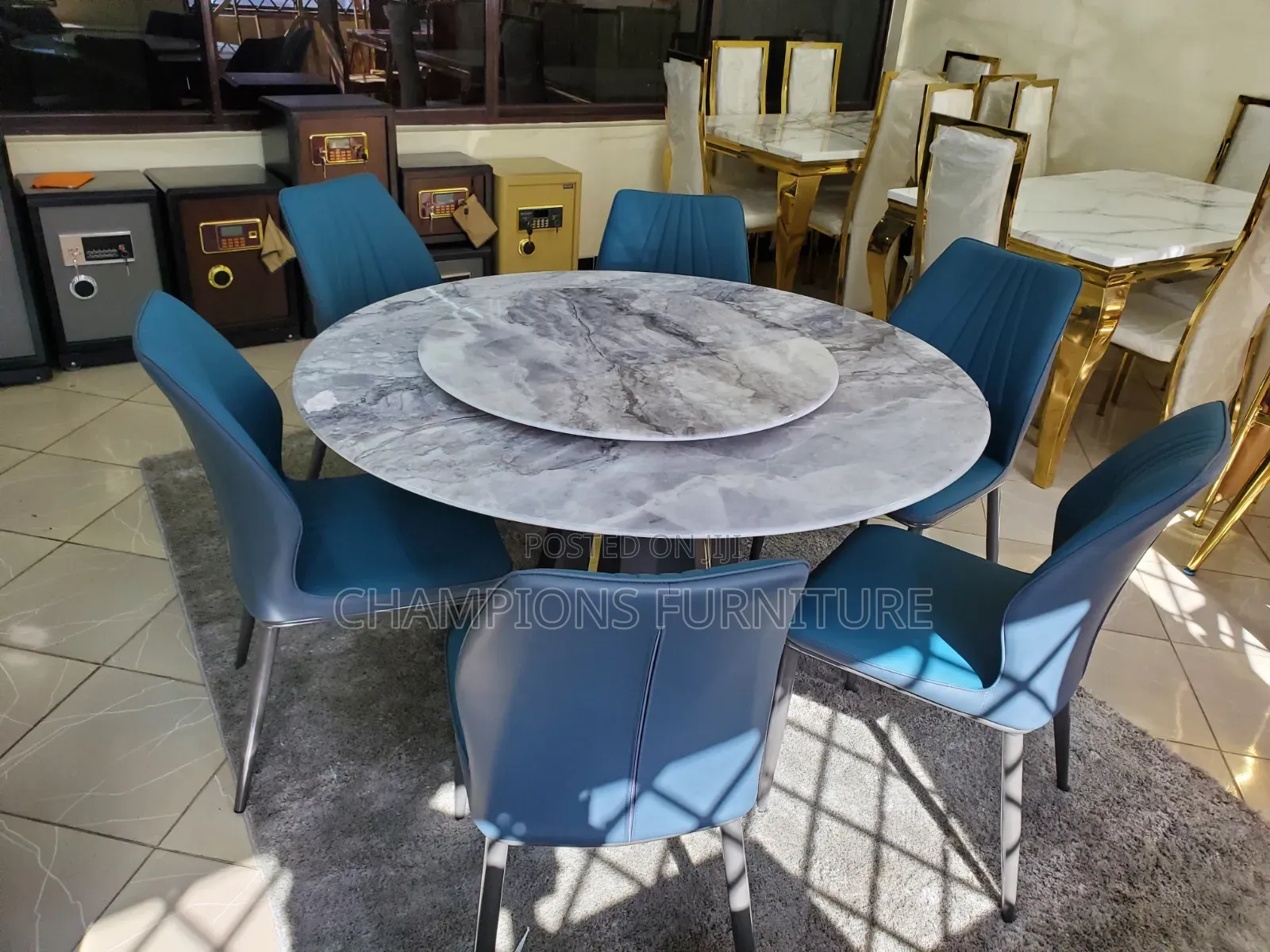 Modern Round Marble Dining Table Set With Lazy Susan