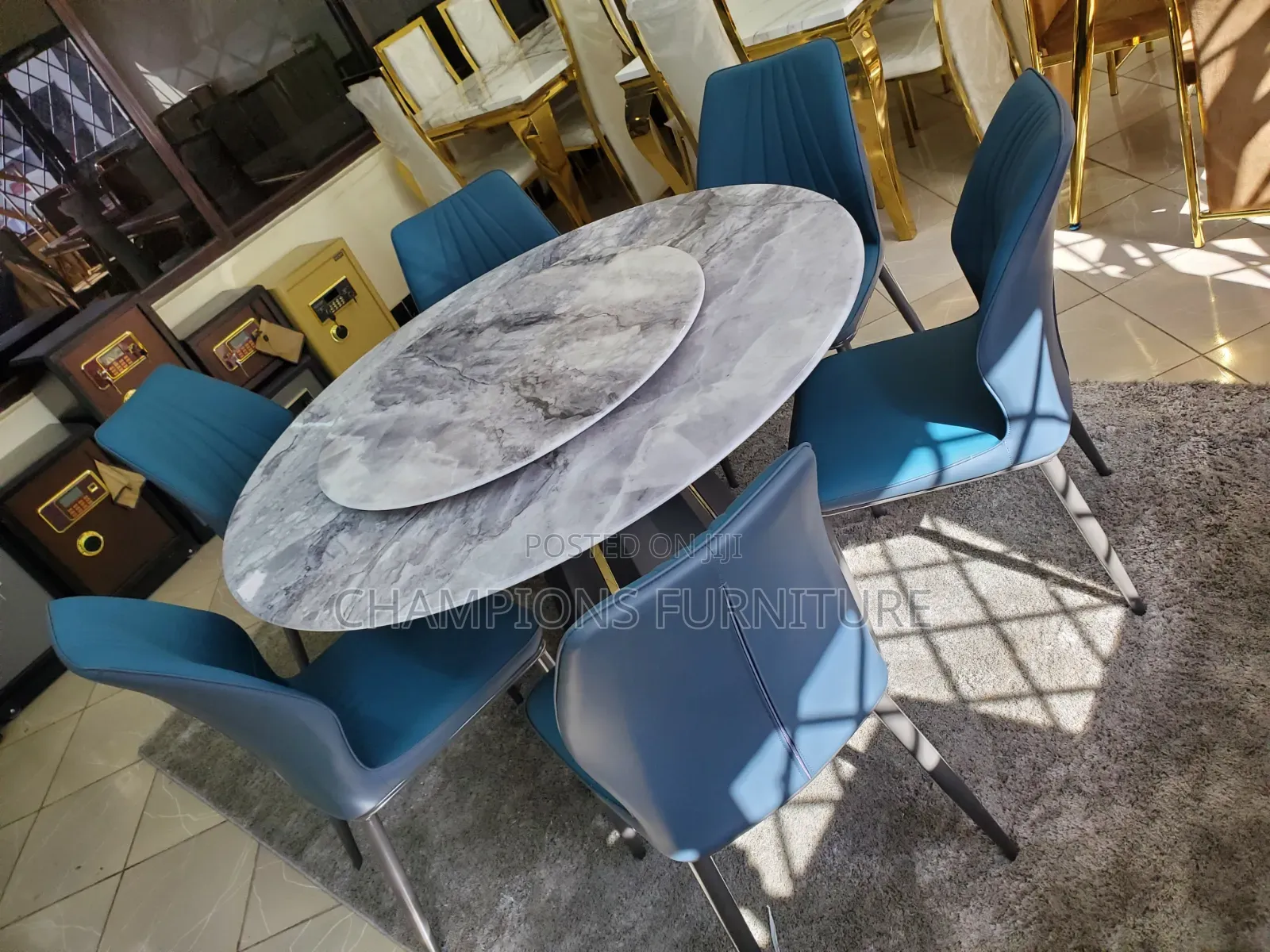Modern Round Marble Dining Table Set With Lazy Susan