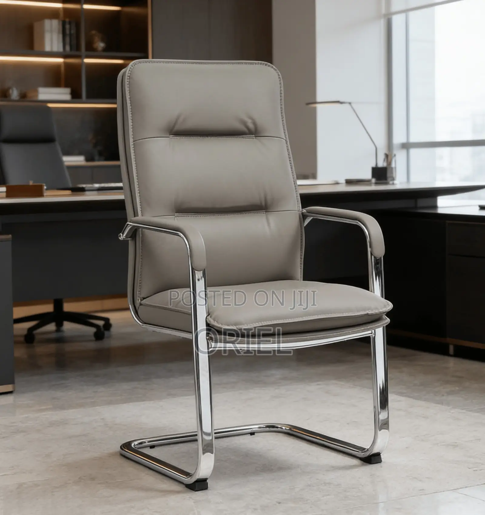 Office Chair : Gray Leather Executive Office Chair