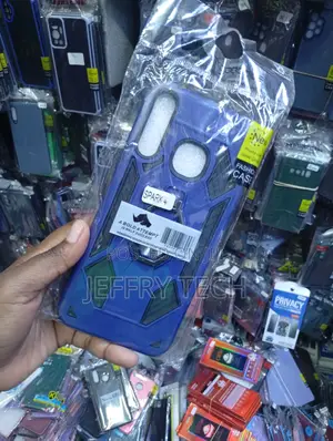 Blue Rugged Armor-Style Phone Case Labeled for the Tecno Spark 4