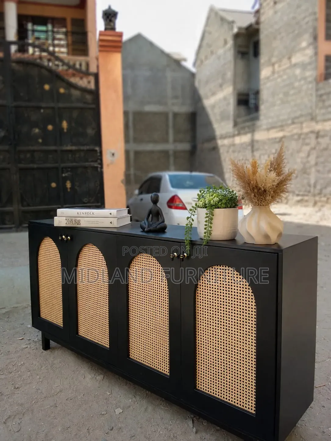 Modern Cane Buffet Cabinet | Black Natural Available on Order