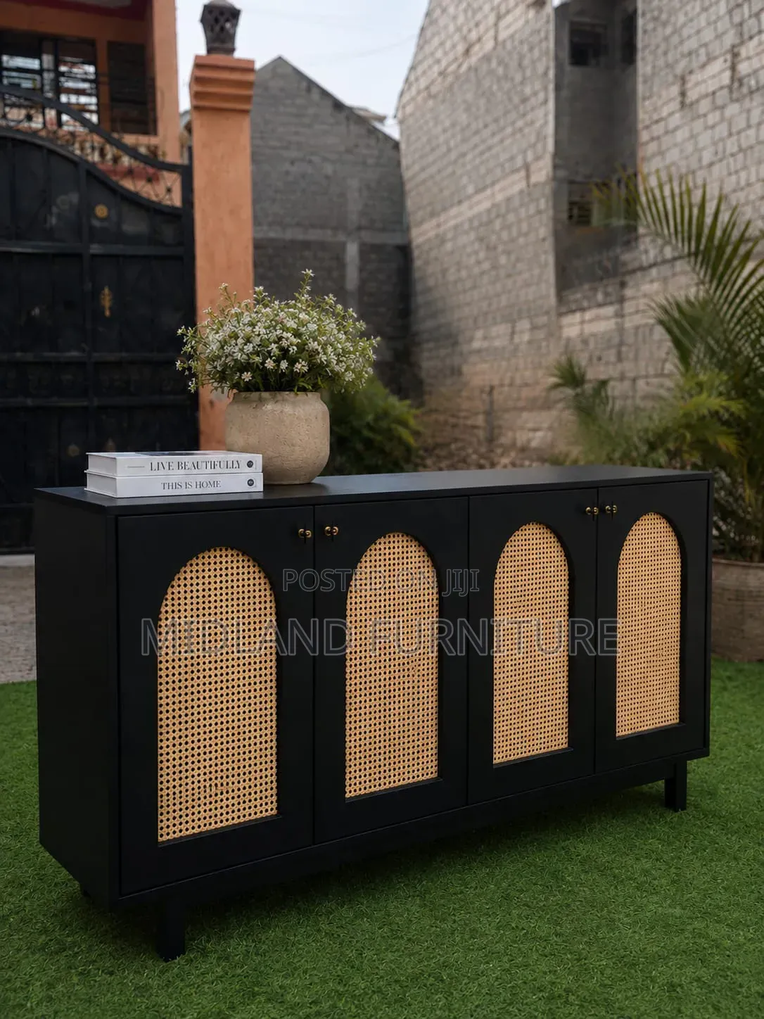Modern Cane Buffet Cabinet | Black Natural Available on Order