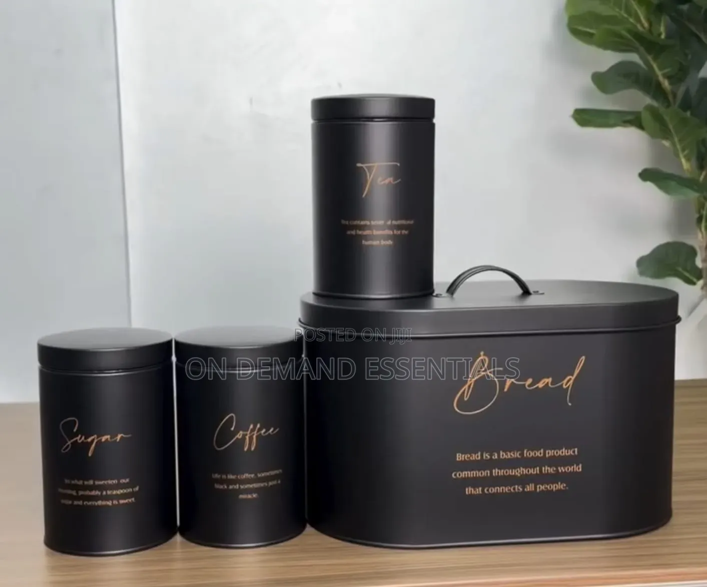 4pc Quilted Metal Bread Bin + Canister Set