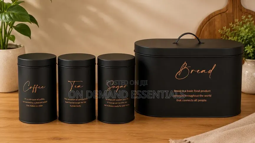 4pc Quilted Metal Bread Bin + Canister Set