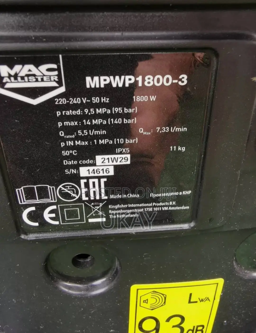Mac Allister Electric Pressure Washer 1800w.