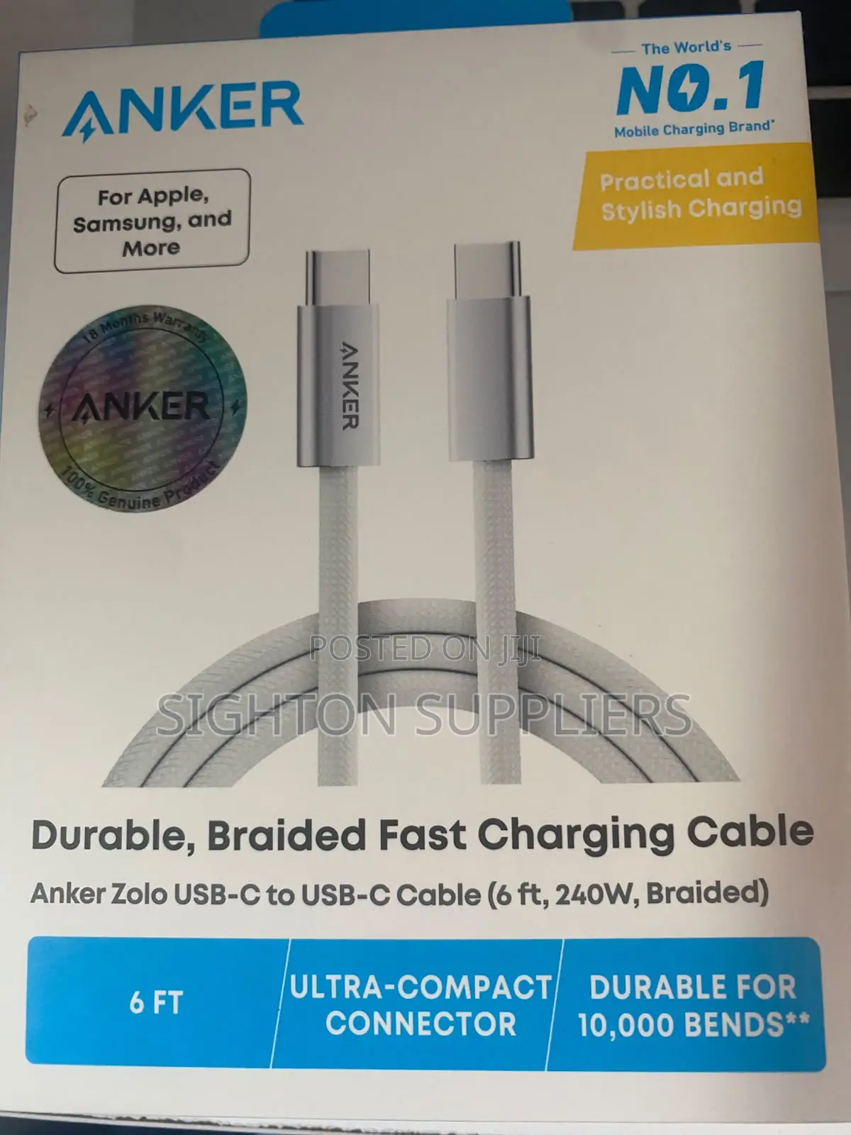 Anker Zolo USB C to USB C Cable (6ft, 240W, Braided)