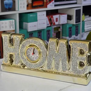 Elegant Glittery "HOME" Tabletop Clock Decor