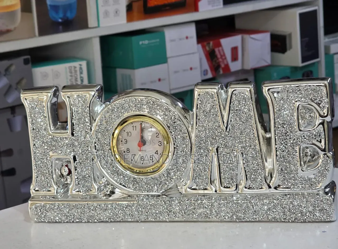 Elegant Glittery "HOME" Tabletop Clock Decor