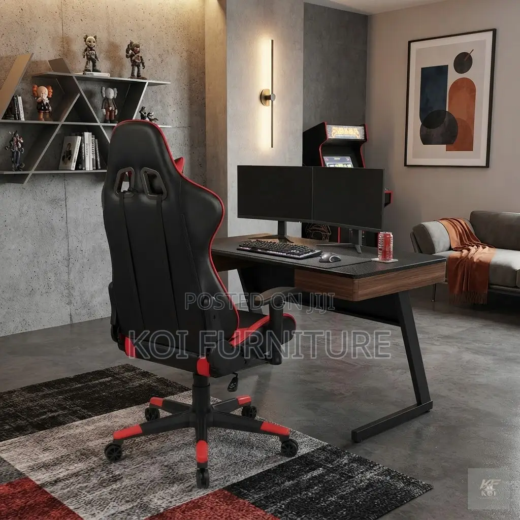 Office Chairs; Red Black Design Adjustable Leather Gaming Seats