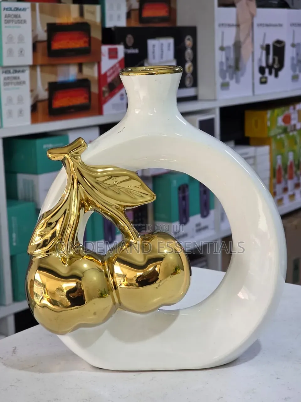 Modern Ceramic Vase With Golden Cherry Design