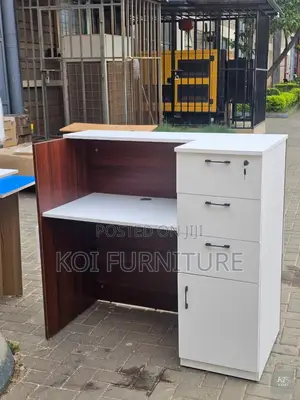 Reception Desk; 1600mm Brown Front View Reception Desk With Drawers