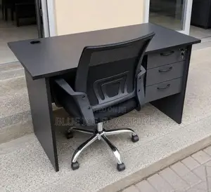 Modern Black Office Desk With Ergonomic Mesh Chair