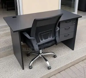 Modern Black Office Desk With Ergonomic Mesh Chair