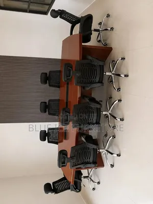 Meeting Table - Executive Boardroom Table With Ergonomic Mesh Chairs |