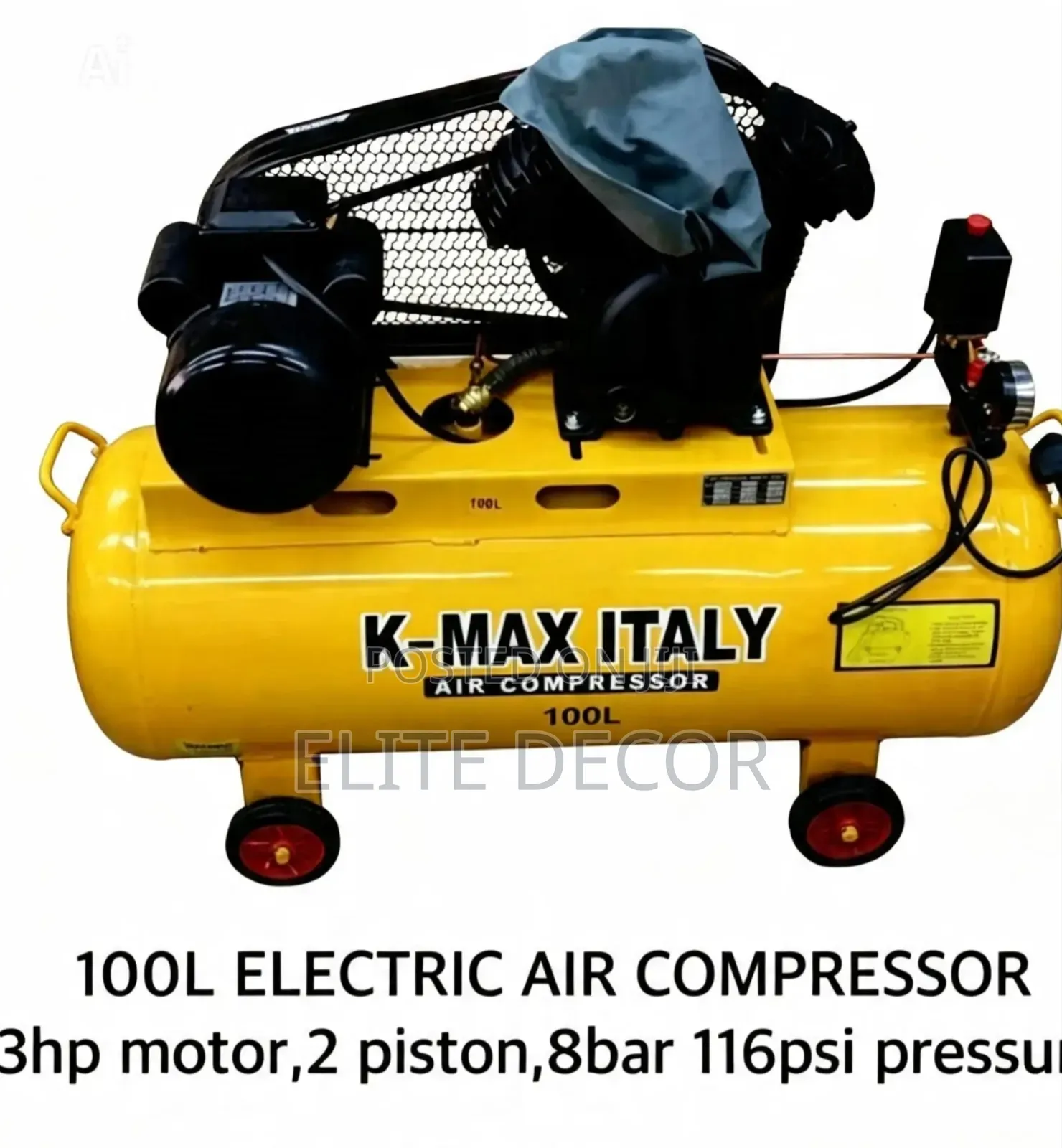 K-Max ITALY 100L 3HP Electric Air Compressor – Double Piston,
