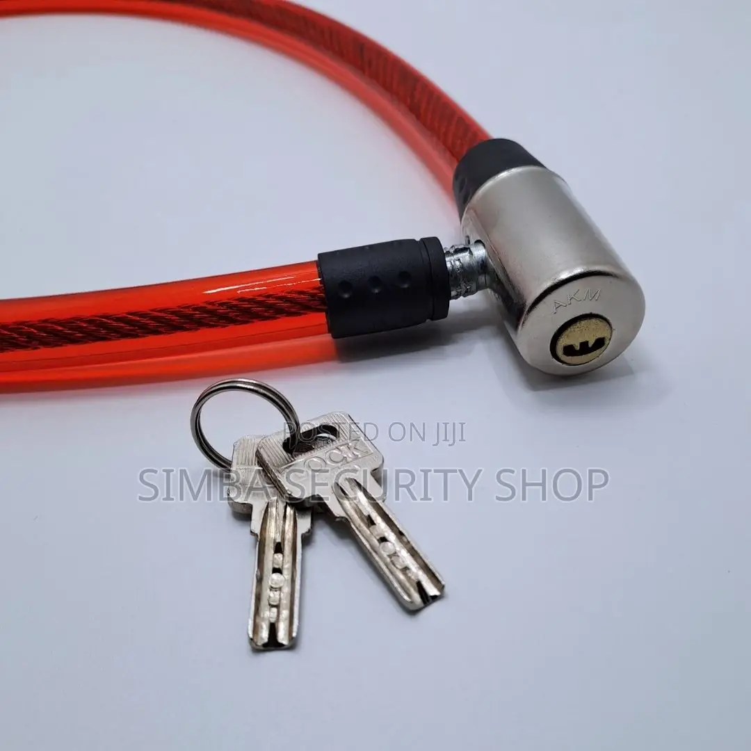 Anti-Theft Bike Cable Lock Bicycle Wire Chain With Keys Red Padlock