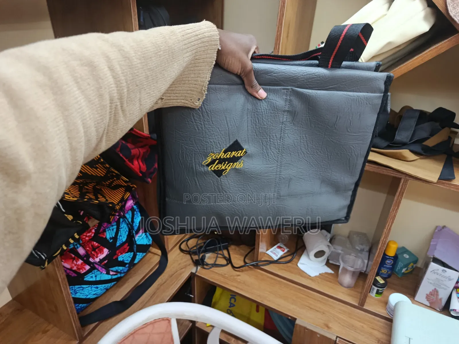 Grey Rexine Leather Laptop Bag
