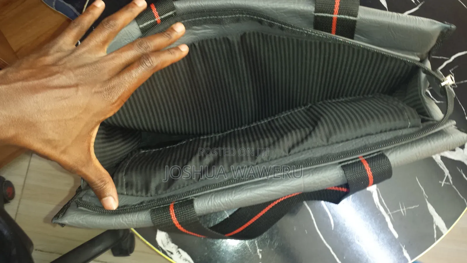 Grey Rexine Leather Laptop Bag