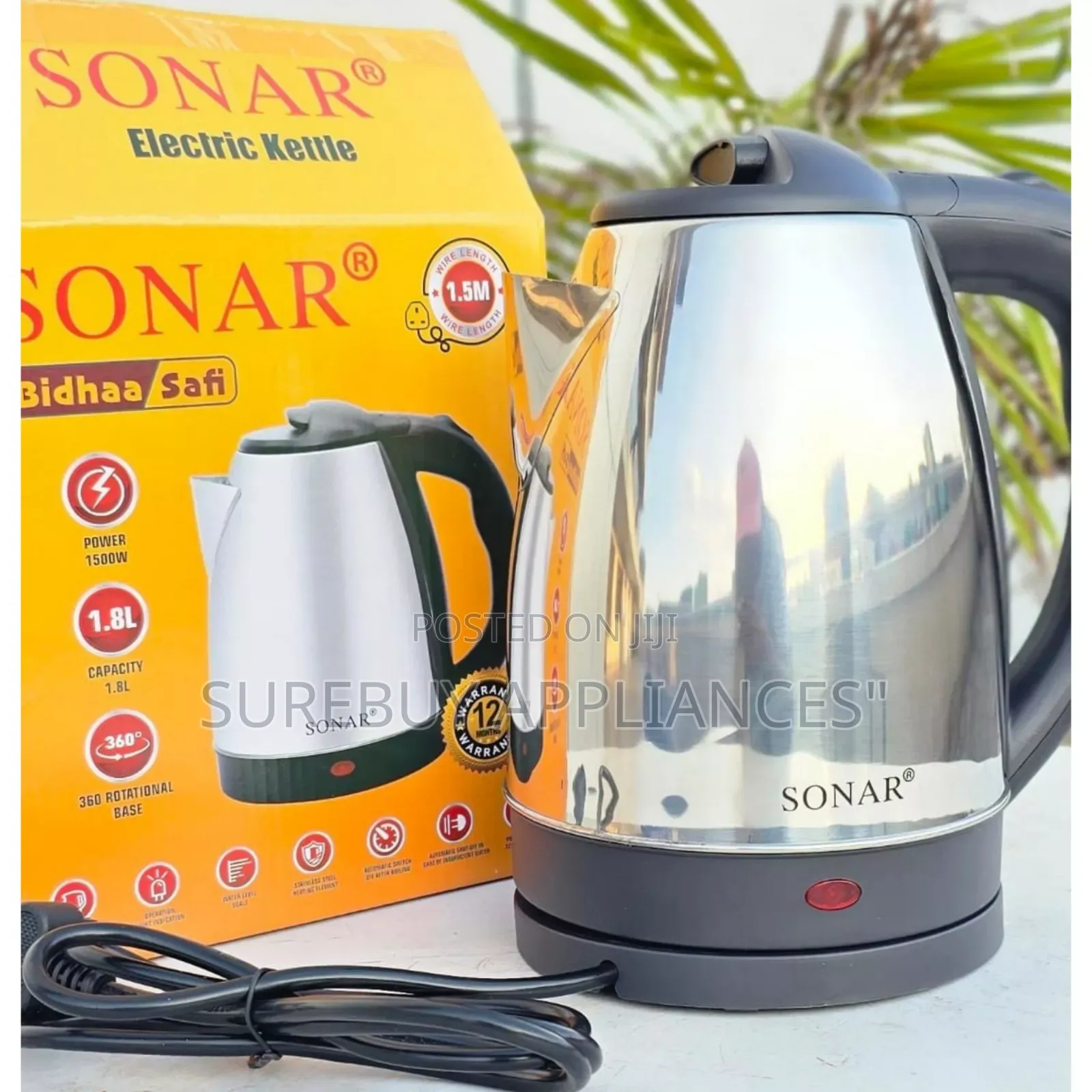 Sonar Electric Kettle 1.8l | Stainless Steel