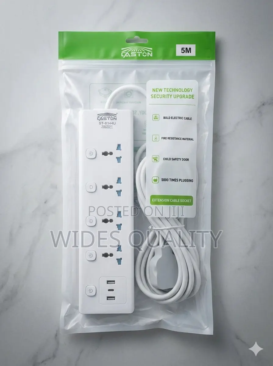 4-Way Power Extension Socket 5-Meter Heavy-Duty Cable