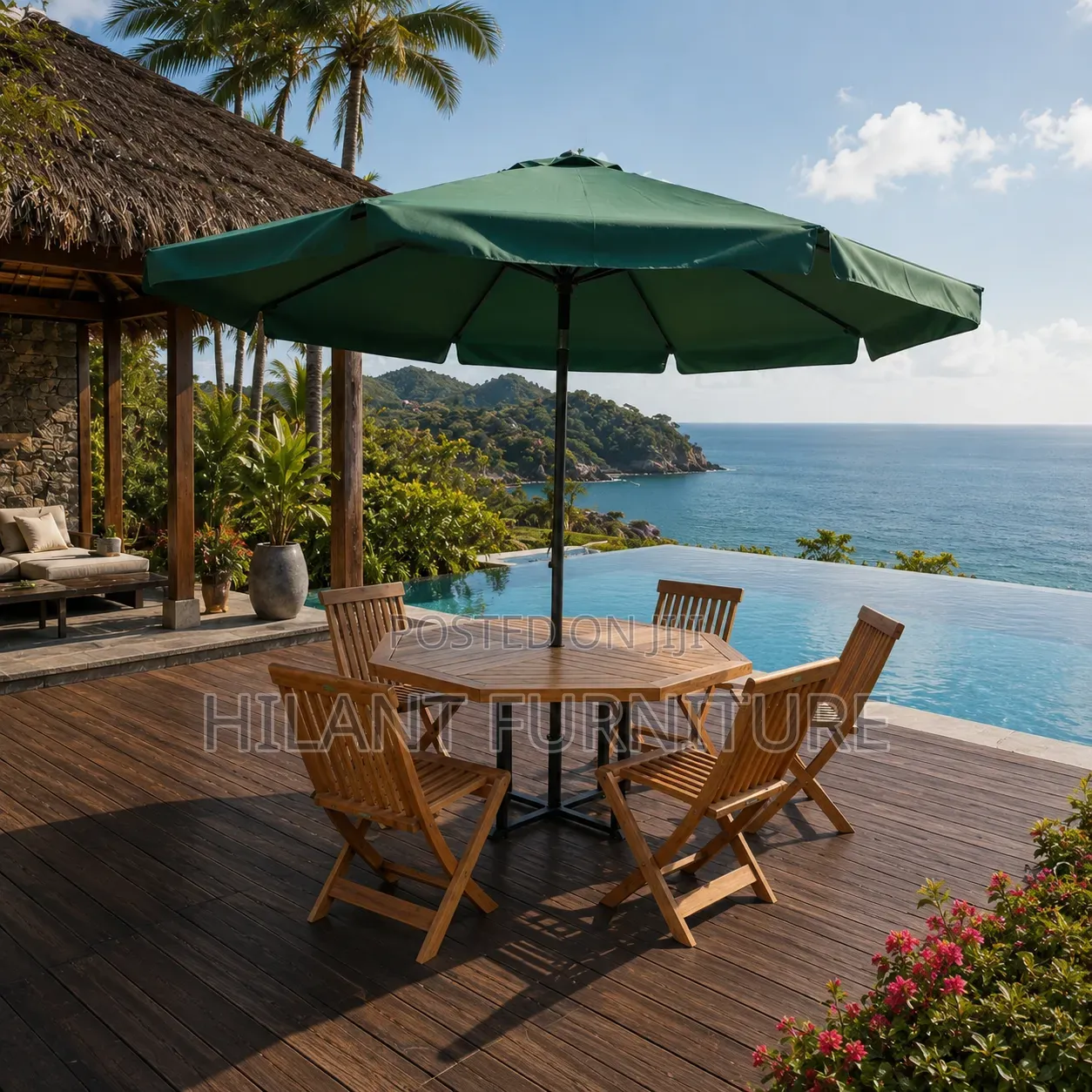 Six-Seater Mahogany Outdoor Set With Foldable Seats