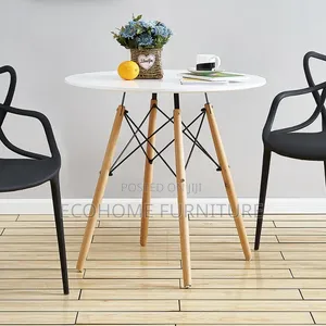 Dining Table Round White Table With Wooden Legs – 4 Seater
