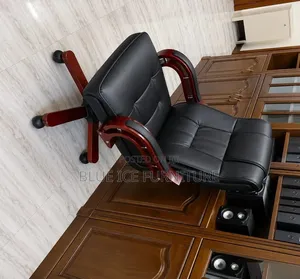 Office Chair -Executive Leather Office Chair With Wooden Armrests