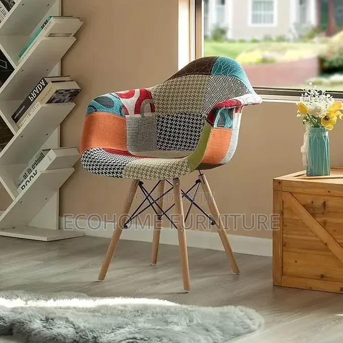 Dining Chair Modern Patchwork Accent Chair With Wooden Legs