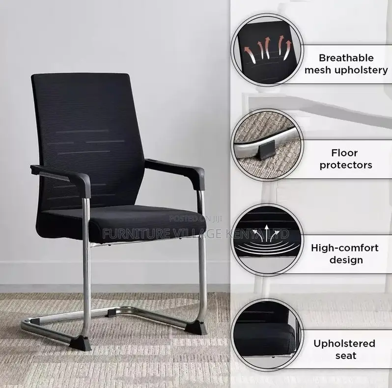 Office Chair; Armrests Mesh Mid Back Non Swivel Guest Seat