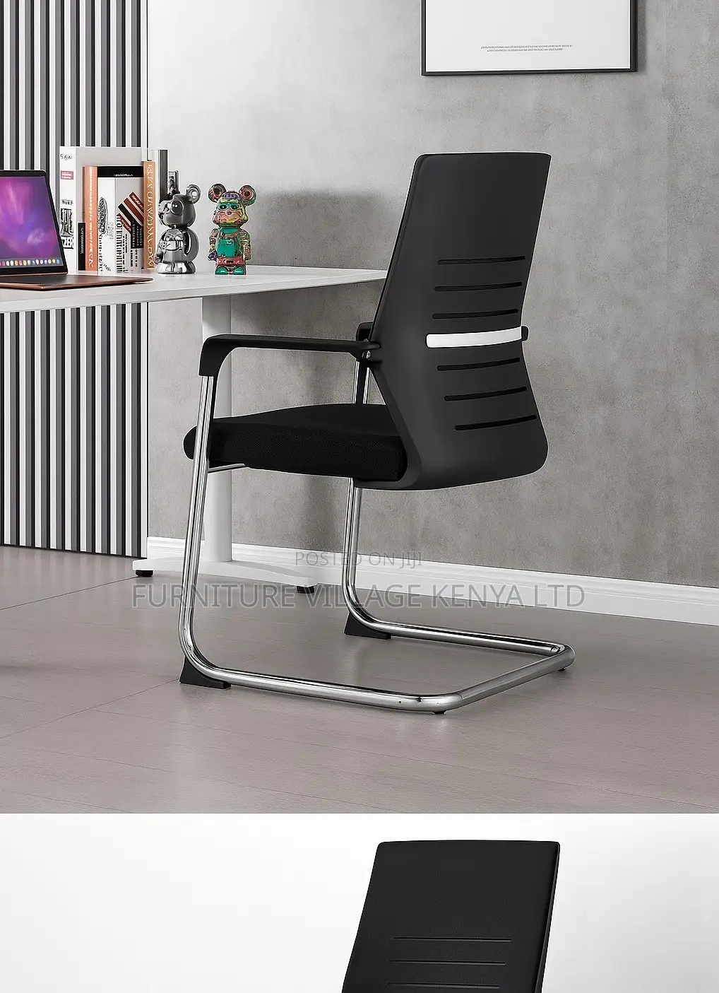 Office Chair; Armrests Mesh Mid Back Non Swivel Guest Seat