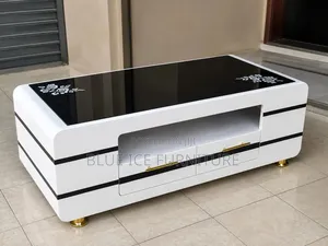 Coffee Table -Modern White Black Glass Top Coffee Table With Drawers