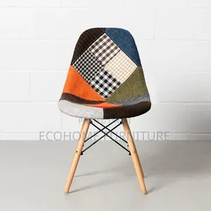 Dining Chair Modern Patchwork Fabric Chair With Wooden Legs