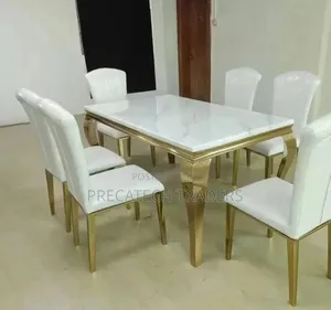 Modern 6 Seater Dining Table Set – White Gold