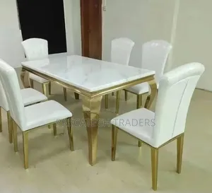 Modern 6 Seater Dining Table Set – White Gold