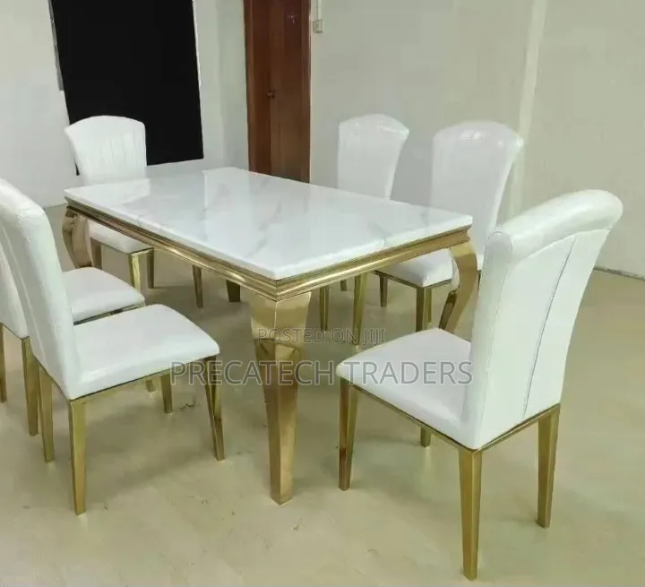 Modern 6 Seater Dining Table Set – White Gold