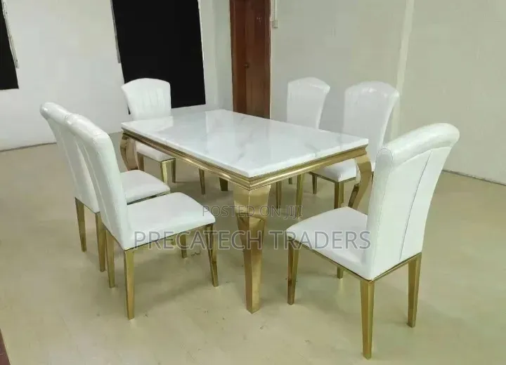 Luxury White Marble Dining Set – 6 Seater