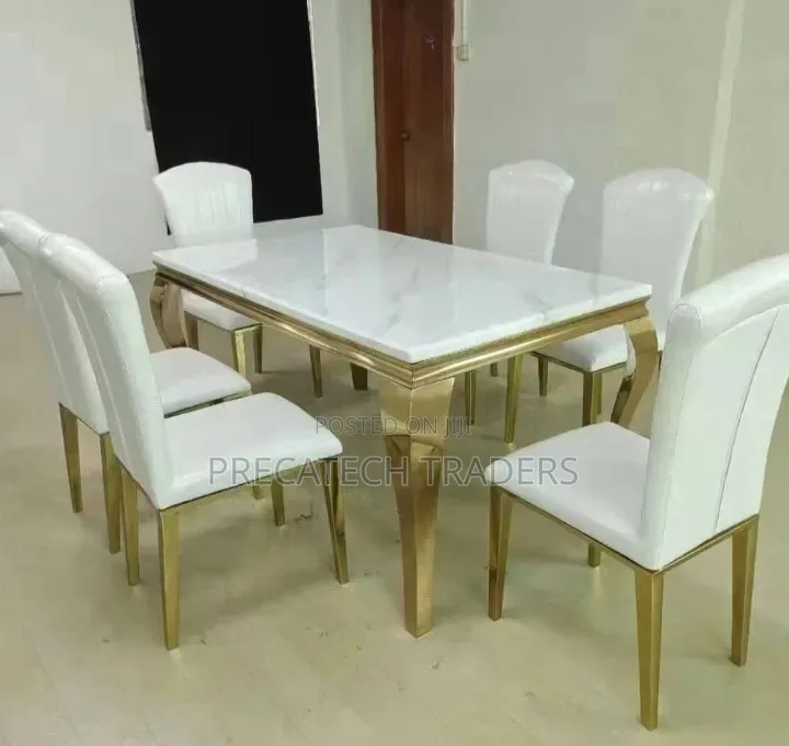 Luxury White Marble Dining Set – 6 Seater