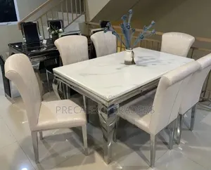 Luxury 6 Seater Dining Table Set – White Marble