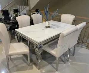 Luxury 6 Seater Dining Table Set – White Marble