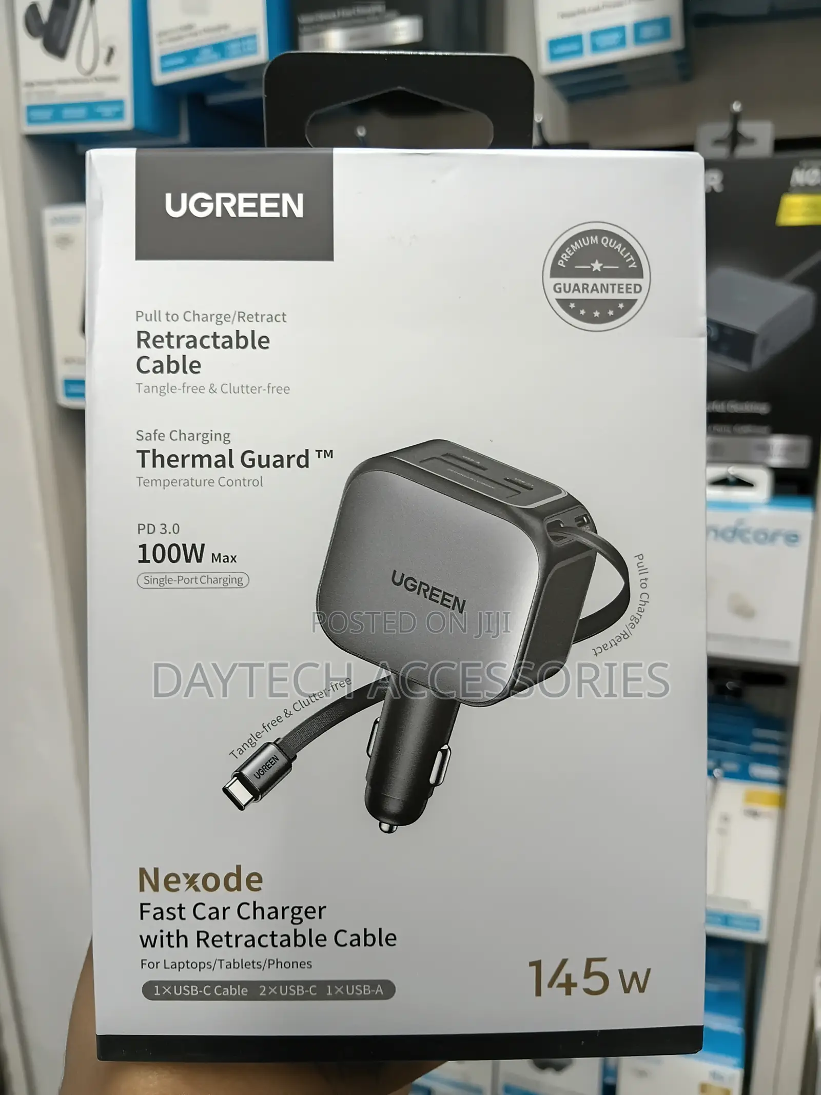 UGREEN Nexode Car Charger 145W With Retractable USB-C Cable